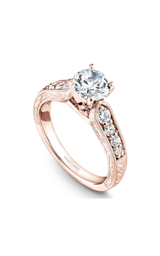 18K Rose Gold Modern Sidestone Round Engagement Ring