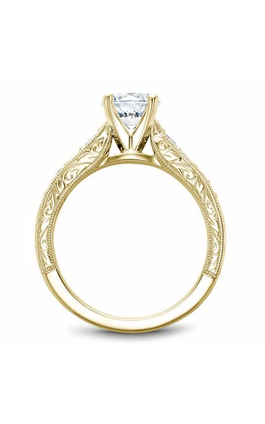 18K Yellow Gold Modern Sidestone Round Engagement Ring