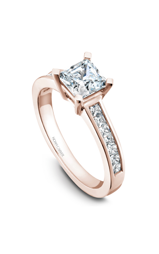 14K Rose Gold Modern Sidestone Princess Engagement Ring