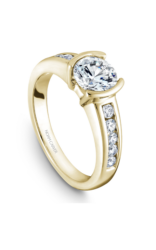 14K Yellow Gold Modern Sidestone Round Engagement Ring