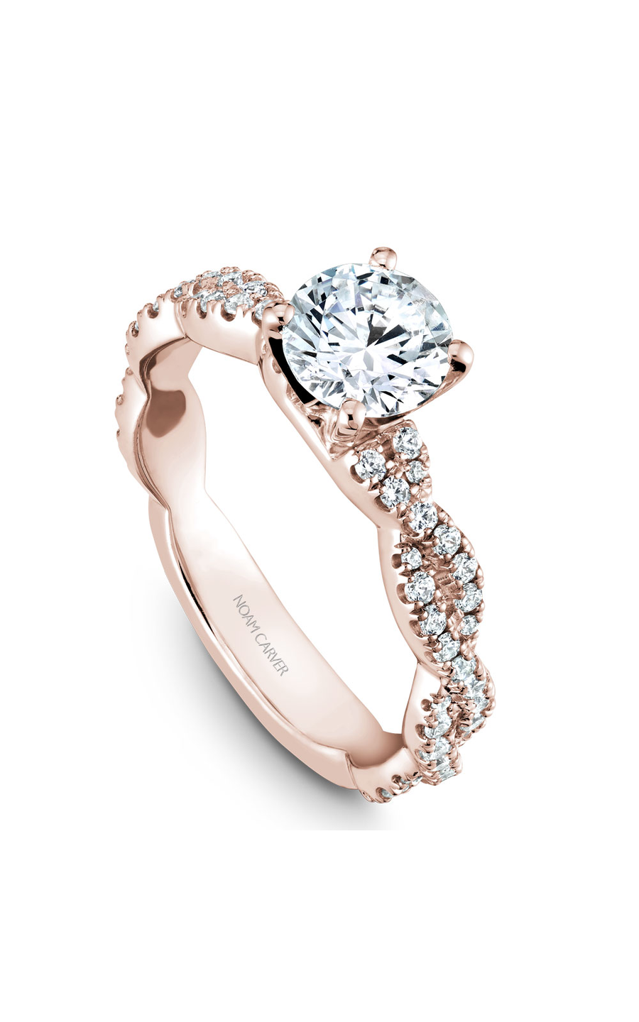 14K Rose Gold Modern Sidestone Round Engagement Ring