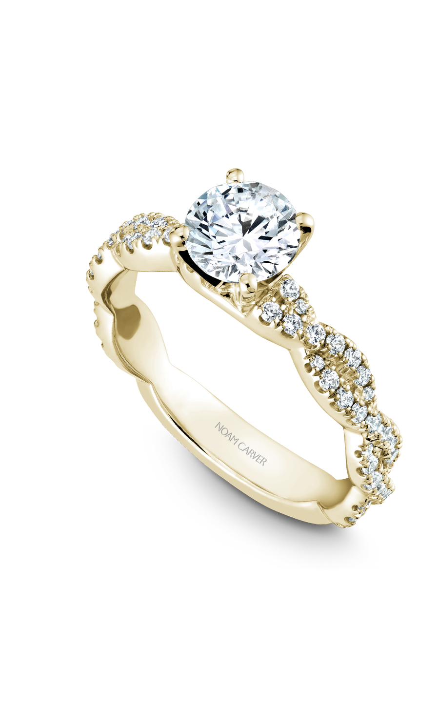 14K Yellow Gold Modern Sidestone Round Engagement Ring