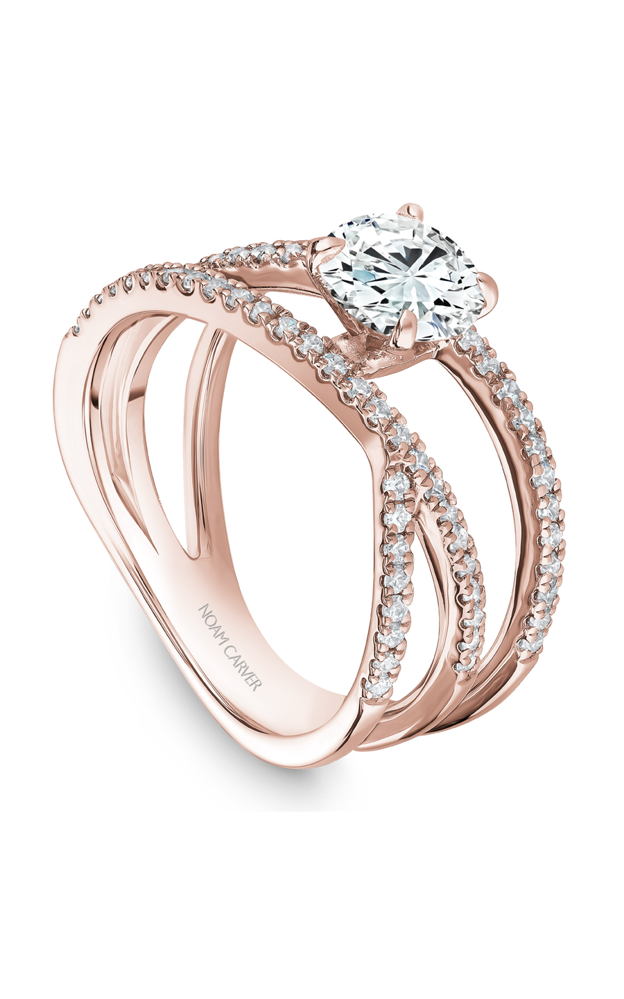 14K Rose Gold Modern Sidestone Round Engagement Ring