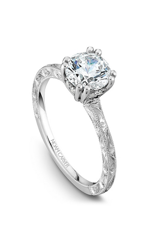 14K White Gold Vintage Round Engagement Ring