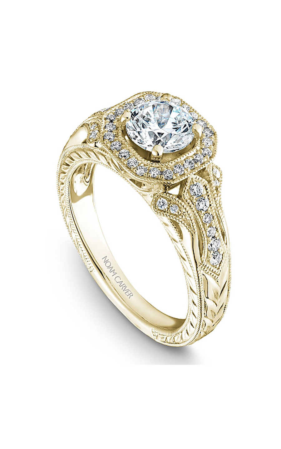 14K Yellow Gold Vintage Halo Round Engagement Ring