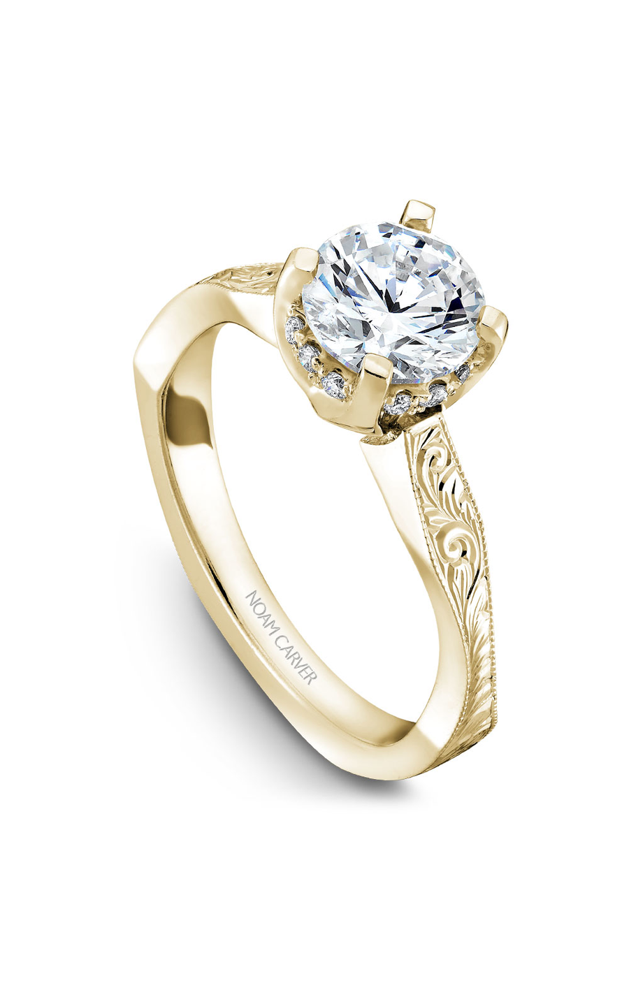 14K Yellow Gold Vintage Sidestone Round Engagement Ring