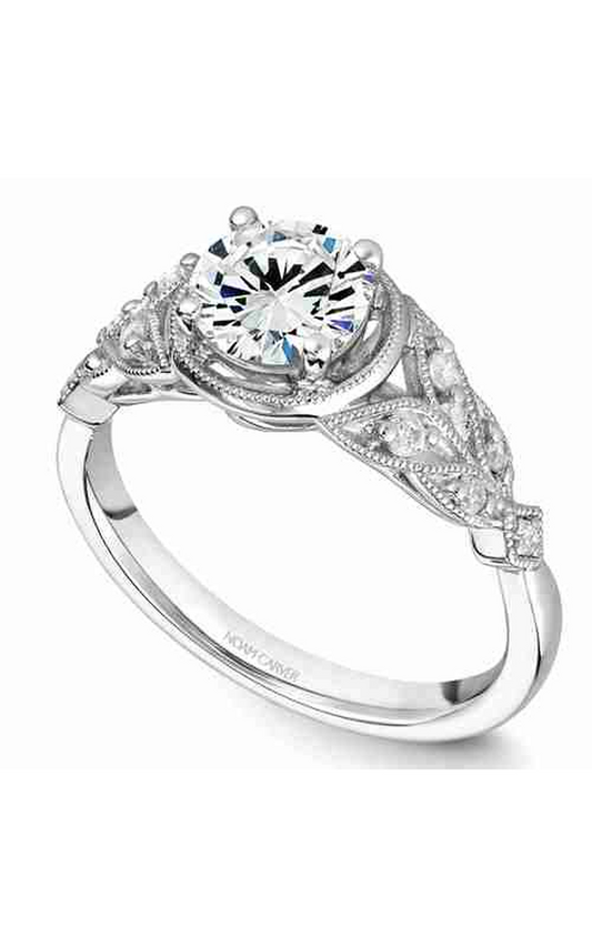 14K White Gold Vintage Sidestone Round Engagement Ring
