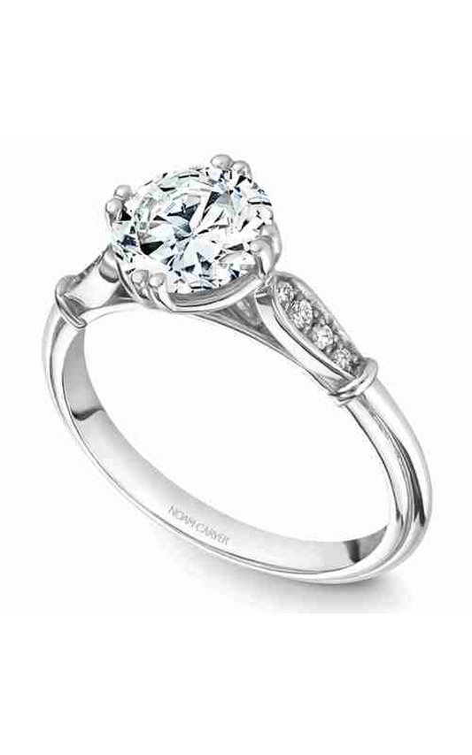14K White Gold Vintage Sidestone Round Engagement Ring