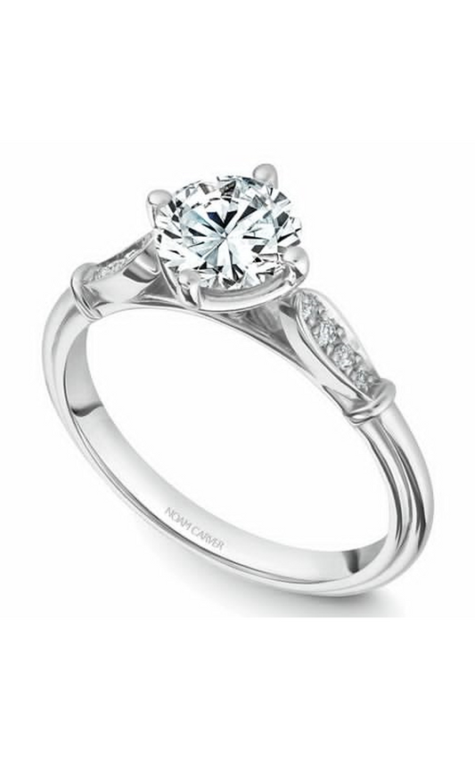 14K White Gold Vintage Sidestone Round Engagement Ring