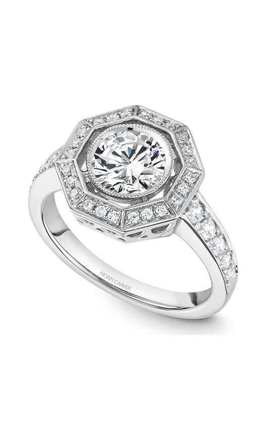 14K White Gold Vintage Halo Round Engagement Ring
