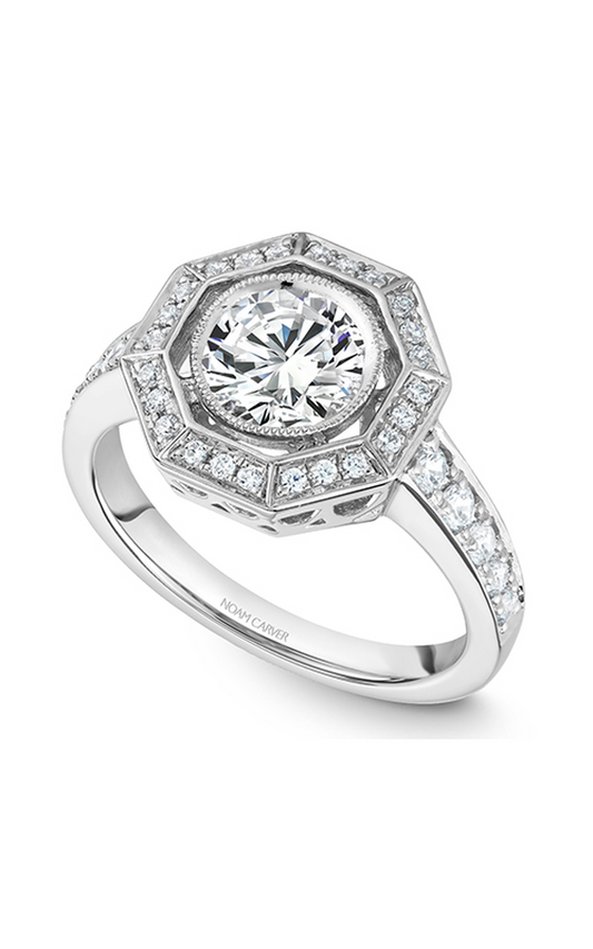14K White Gold Vintage Halo Round Engagement Ring
