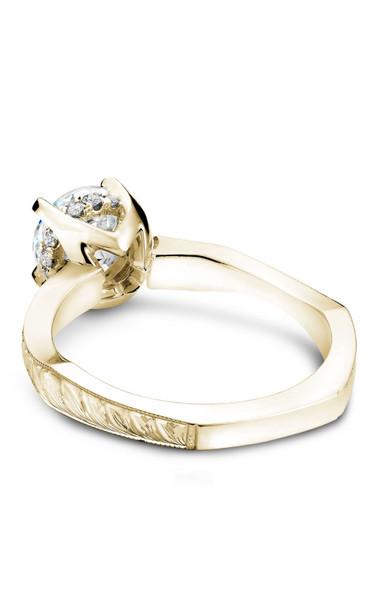 18K Yellow Gold Vintage Sidestone Round Engagement Ring