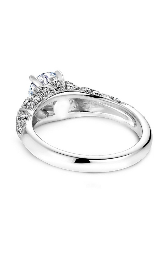 18K White Gold Vintage Sidestone Round Engagement Ring