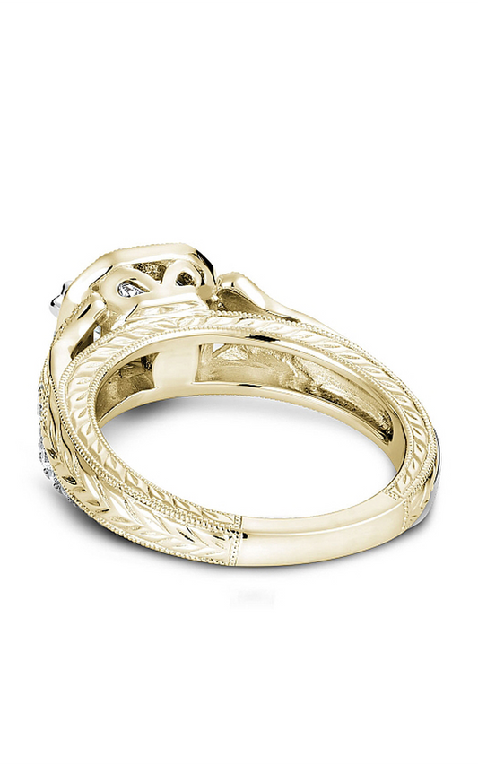 18K Yellow Gold Vintage Halo Round Engagement Ring
