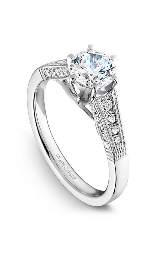 Platinum Vintage Sidestone Round Engagement Ring