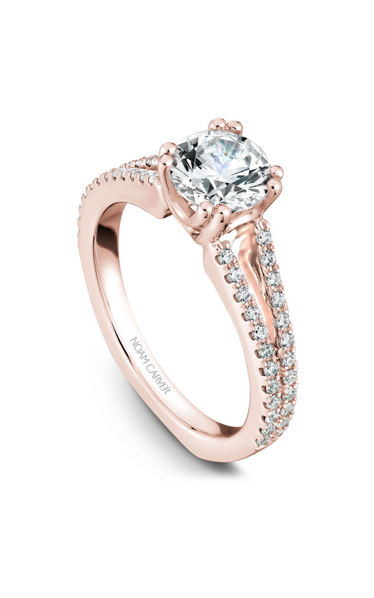 18K Rose Gold Vintage Sidestone Round Engagement Ring