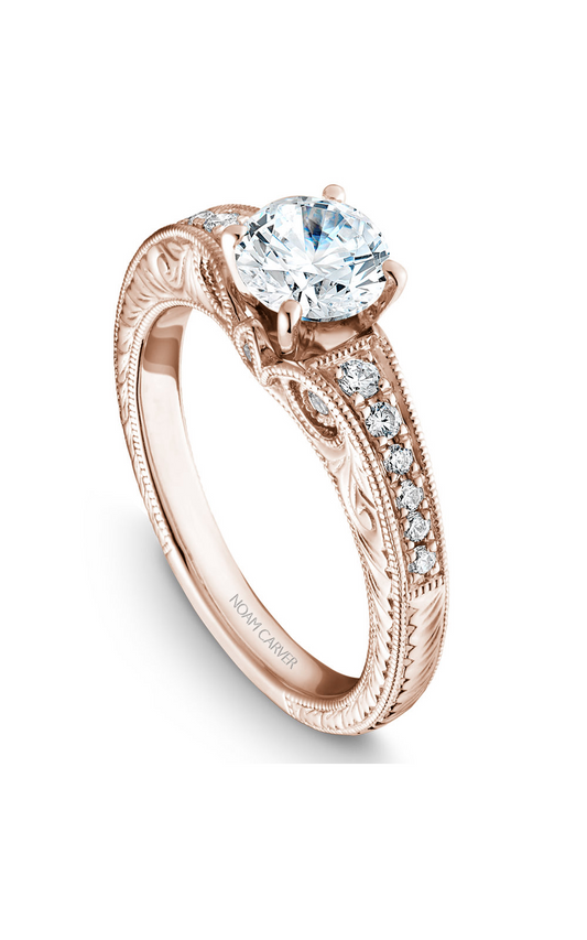14K Rose Gold Vintage Sidestone Round Engagement Ring