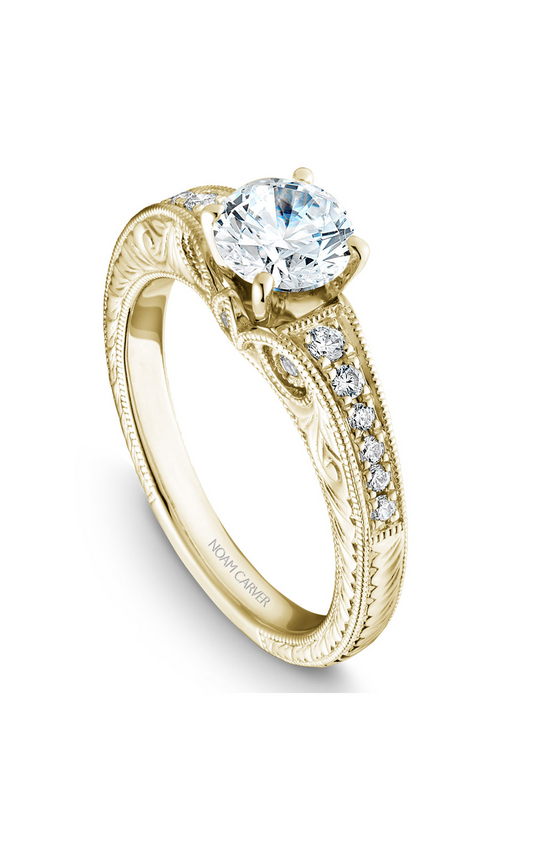 18K Yellow Gold Vintage Sidestone Round Engagement Ring