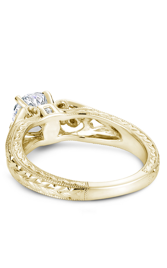 18K Yellow Gold Vintage Sidestone Round Engagement Ring