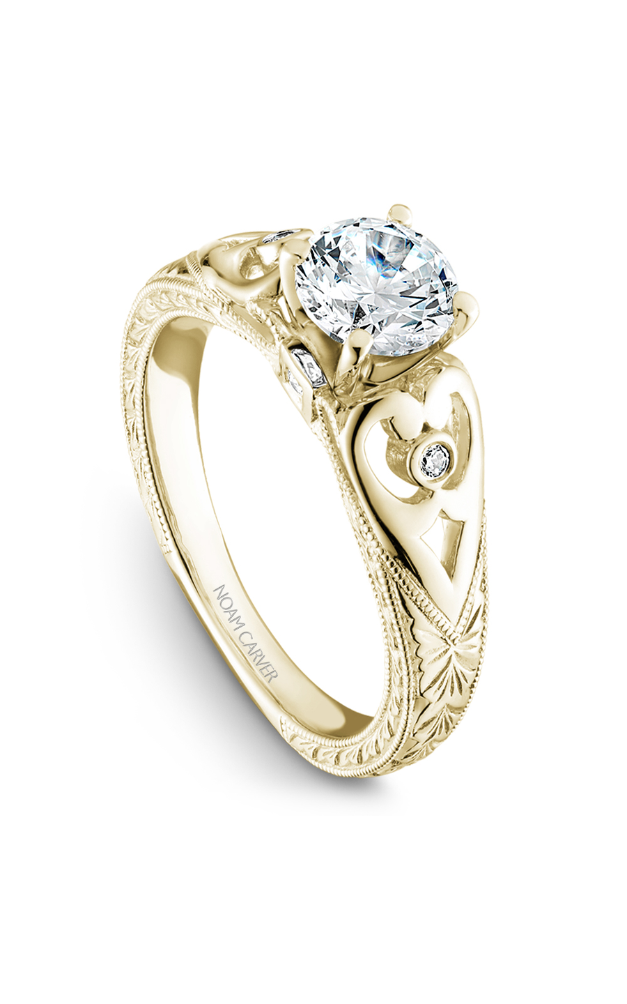 18K Yellow Gold Vintage Sidestone Round Engagement Ring