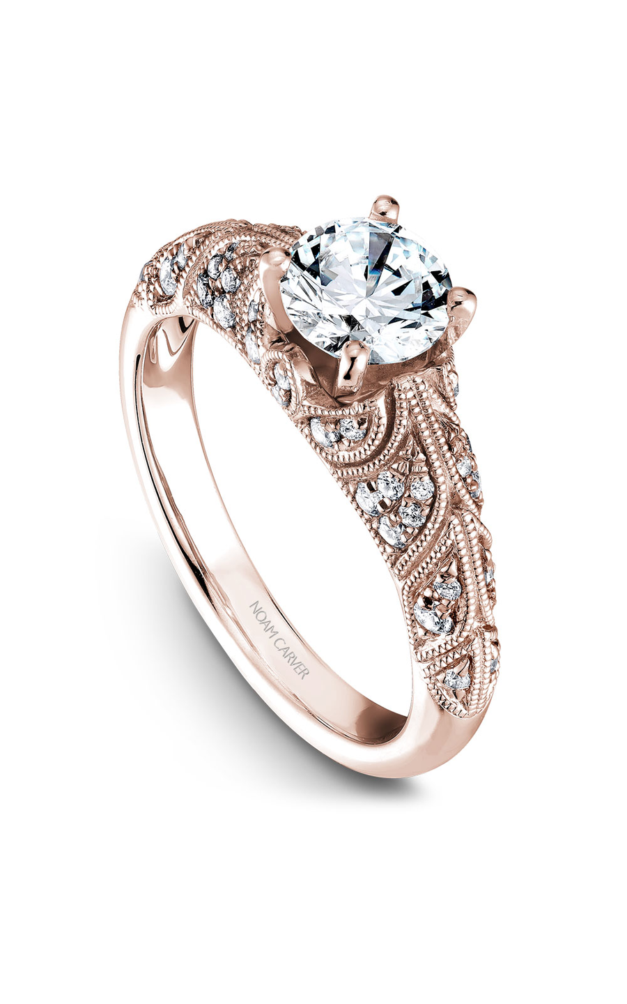 14K Rose Gold Vintage Sidestone Round Engagement Ring