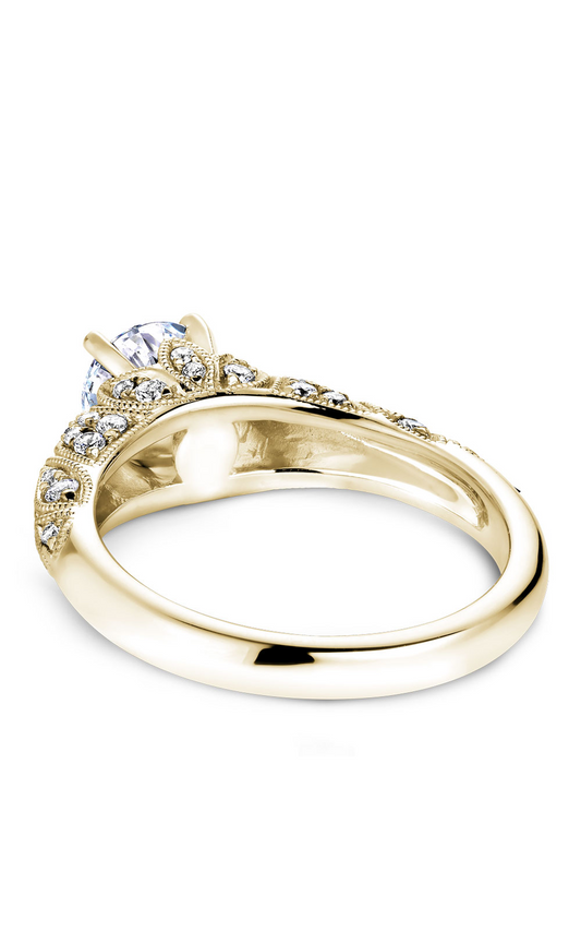18K Yellow Gold Vintage Sidestone Round Engagement Ring