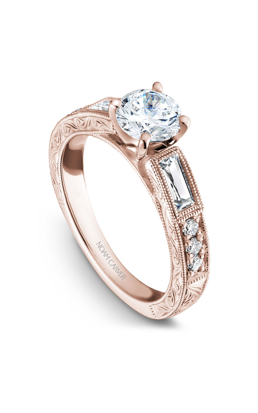 14K Rose Gold Vintage Sidestone Round Engagement Ring