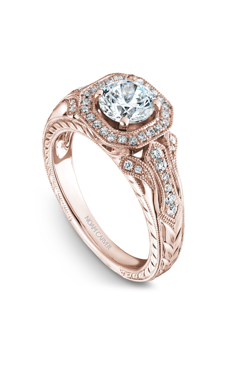 18K Rose Gold Vintage Halo Round Engagement Ring