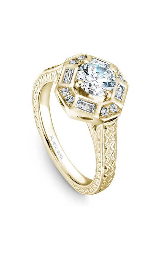 14K Yellow Gold Vintage Halo Round Engagement Ring