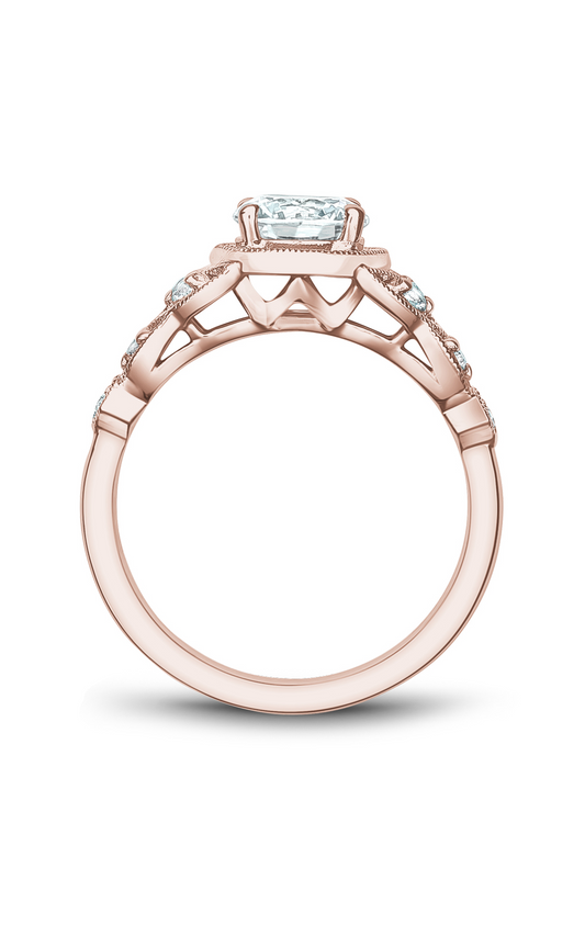 18K Rose Gold Vintage Sidestone Round Engagement Ring