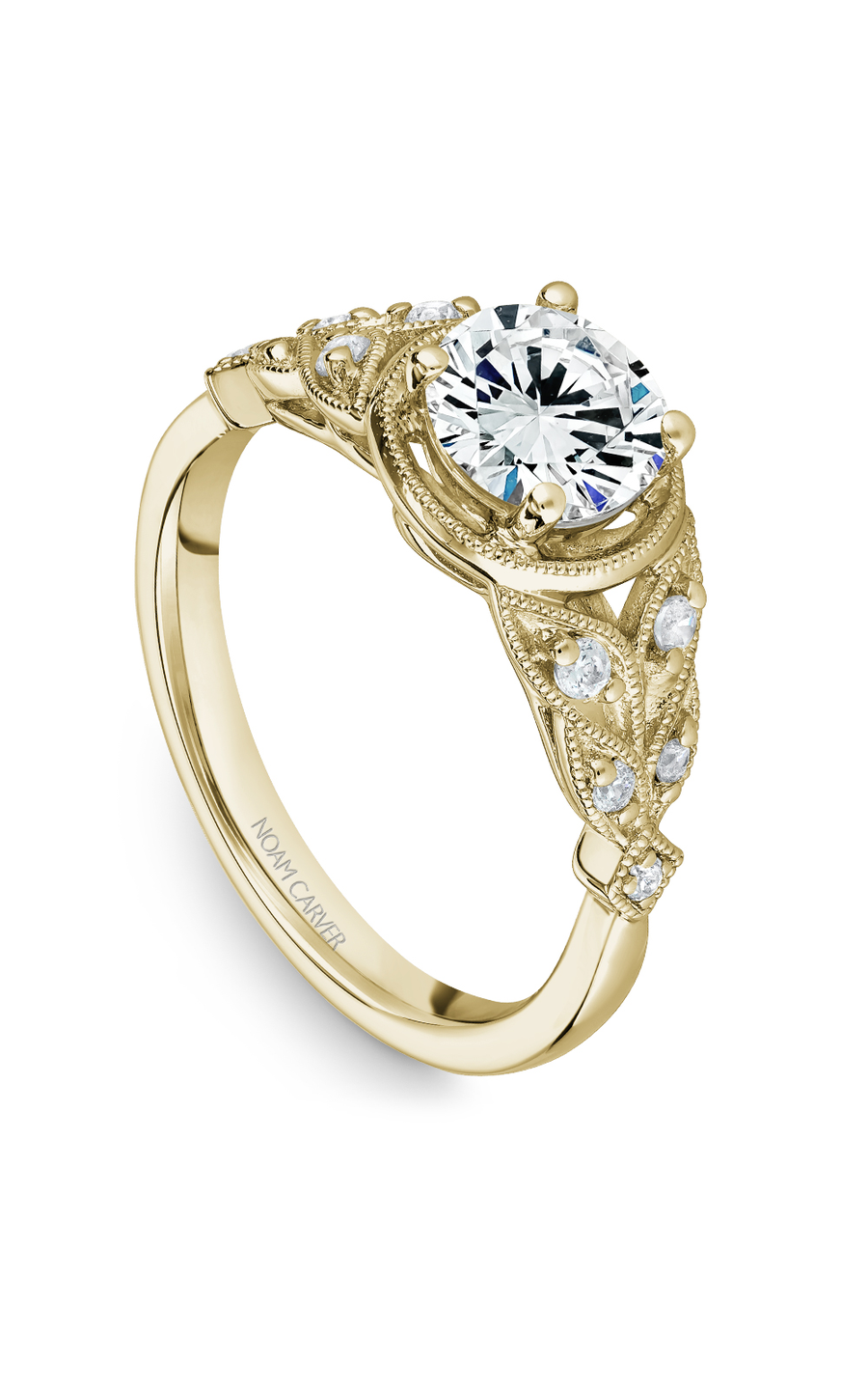 14K Yellow Gold Vintage Sidestone Round Engagement Ring