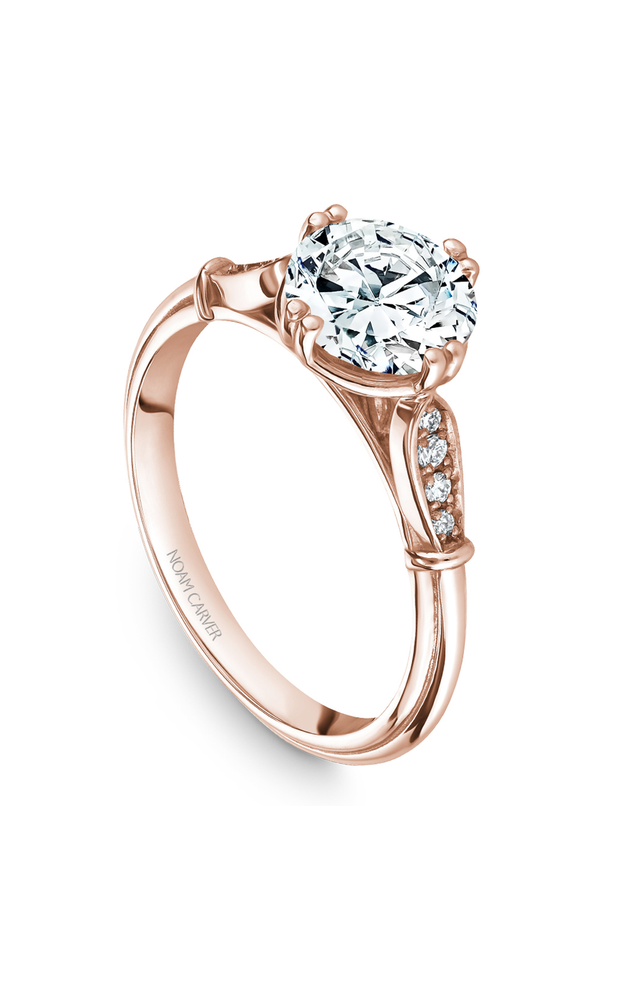 14K Rose Gold Vintage Sidestone Round Engagement Ring