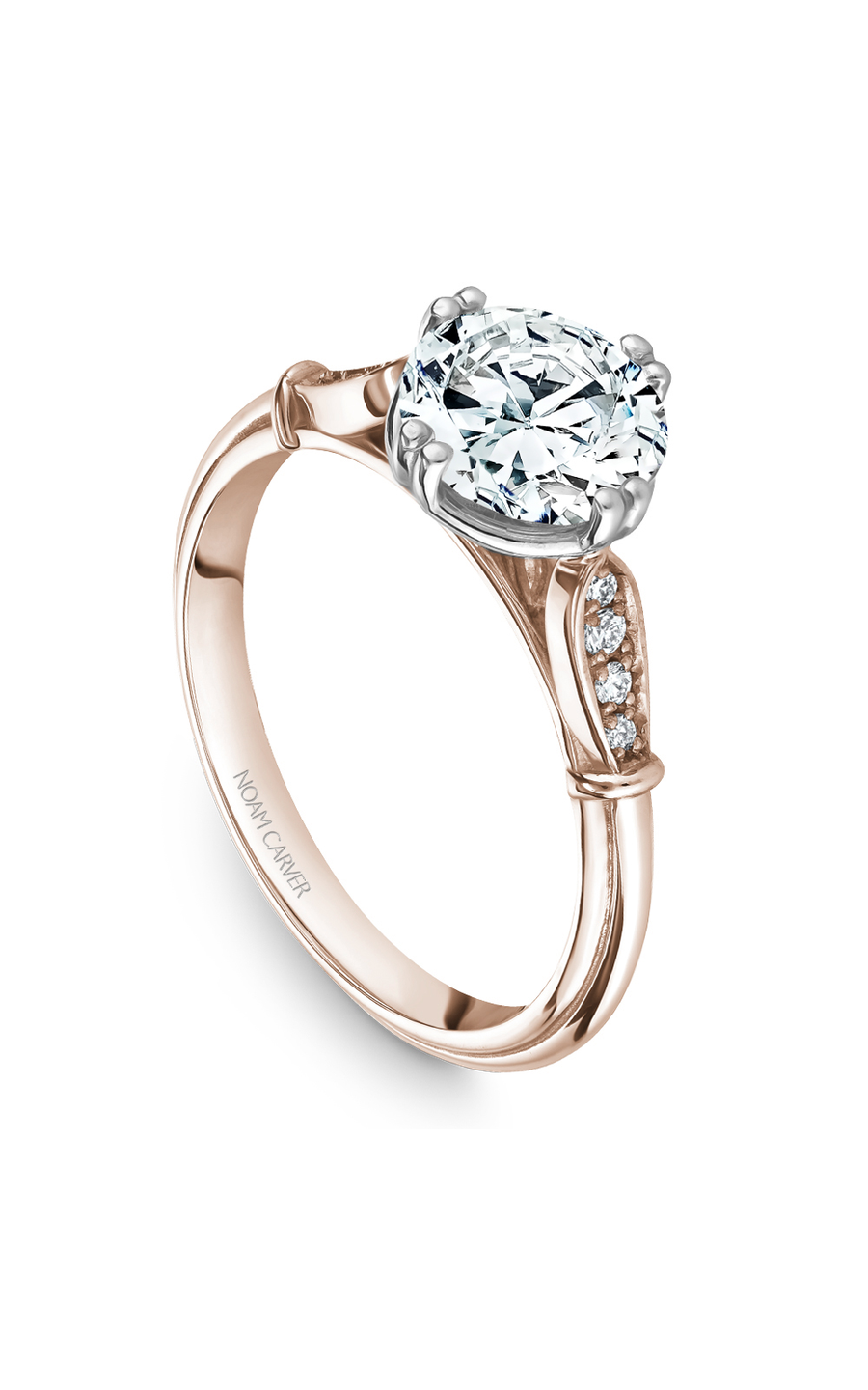 14K Rose Gold and 14K White Gold Vintage Sidestone Round Engagement Ring