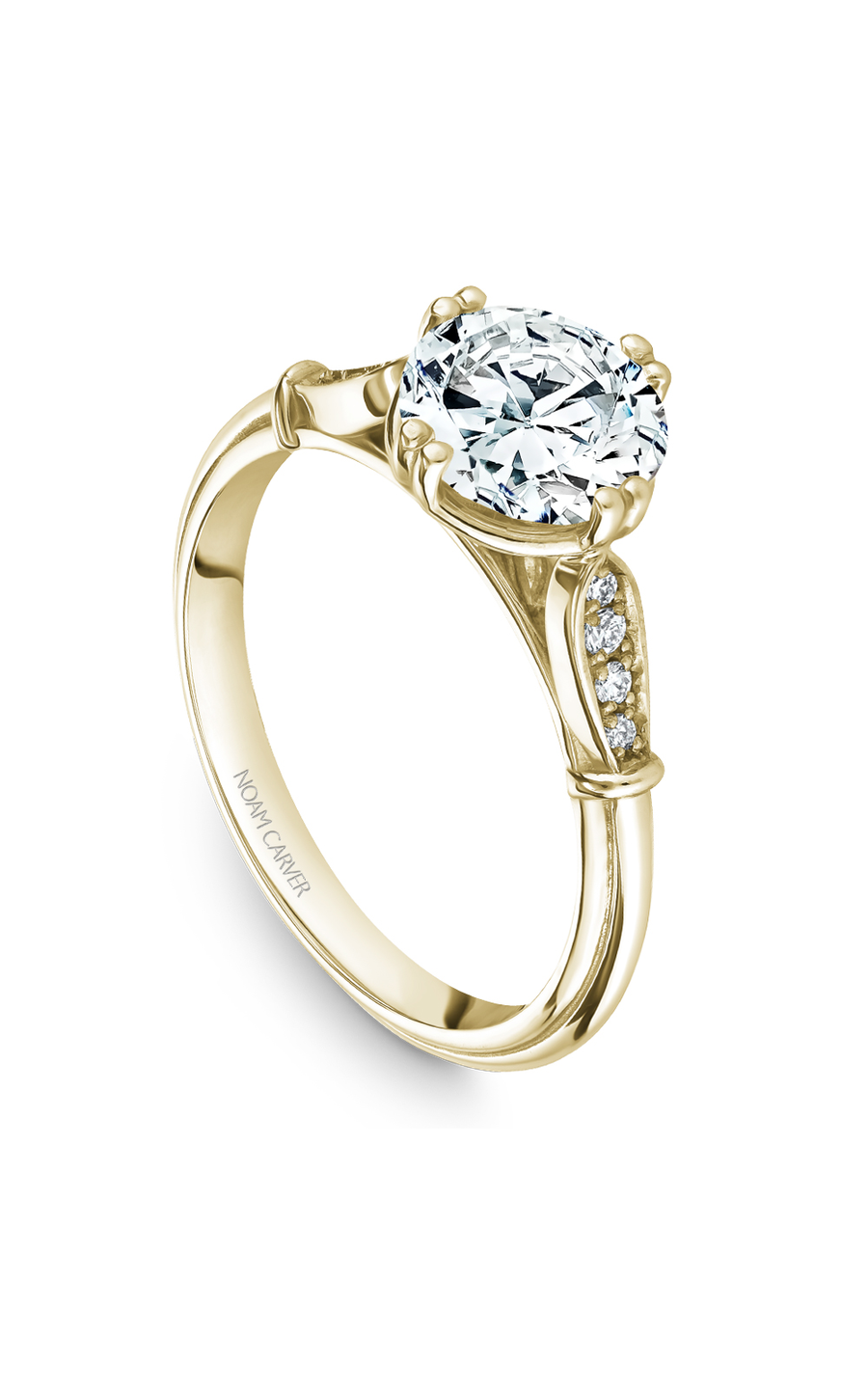 14K Yellow Gold Vintage Sidestone Round Engagement Ring