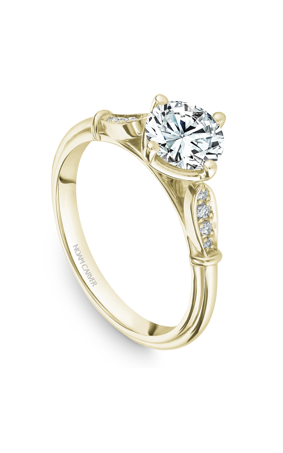 18K Yellow Gold Vintage Sidestone Round Engagement Ring