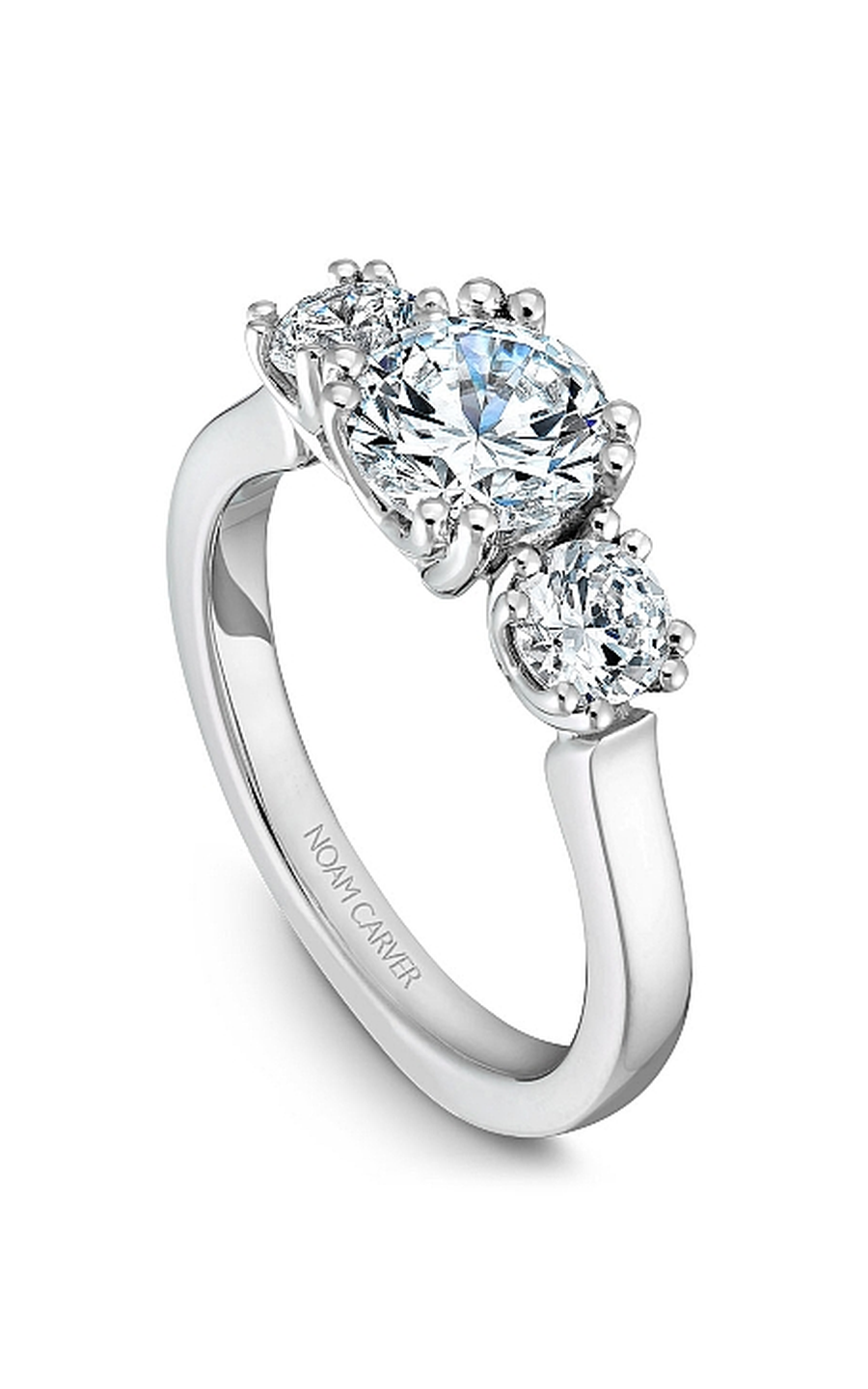14K White Gold 3 Stone Round Engagement Ring
