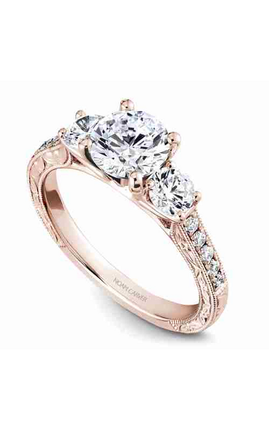 14K Rose Gold 3 Stone Three Stone Round Engagement Ring