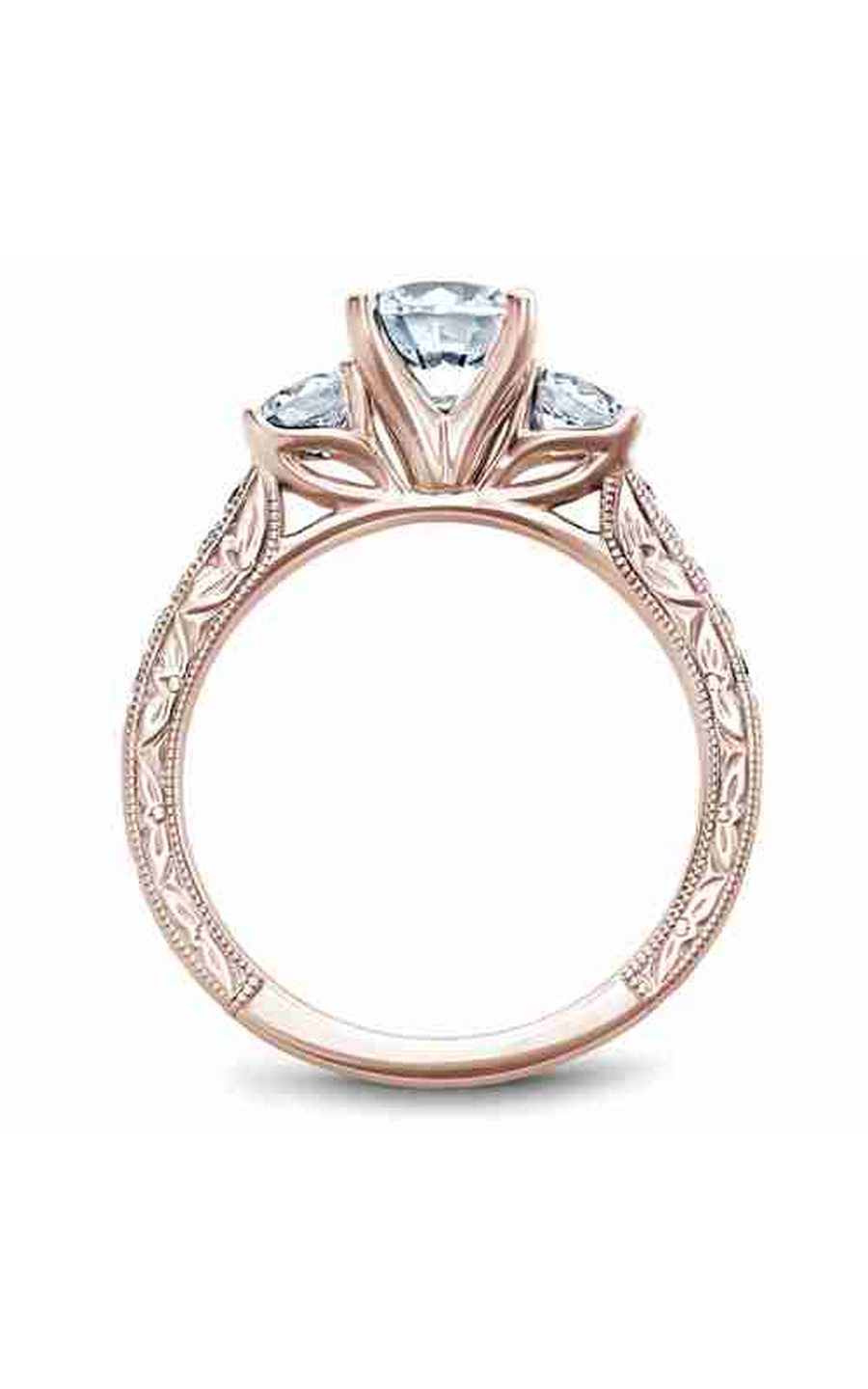 14K Rose Gold 3 Stone Round Engagement Ring