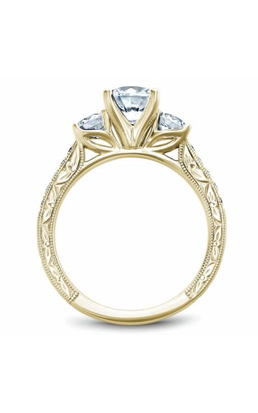 14K Yellow Gold 3 Stone Round Engagement Ring
