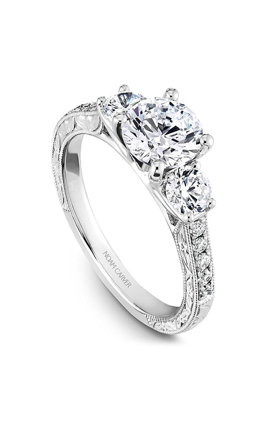 18K White Gold 3 Stone Three Stone Round Engagement Ring