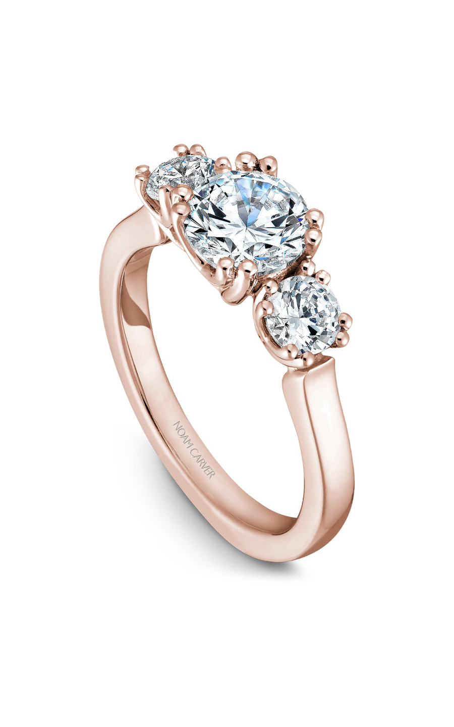 18K Rose Gold 3 Stone Three Stone Round Engagement Ring
