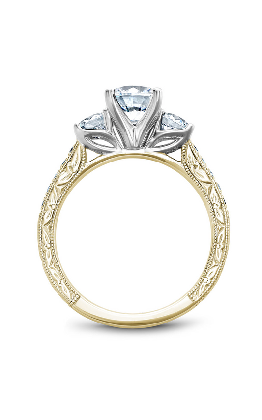 18K White Gold and 18K Yellow Gold 3 Stone Three Stone Round Engagement Ring