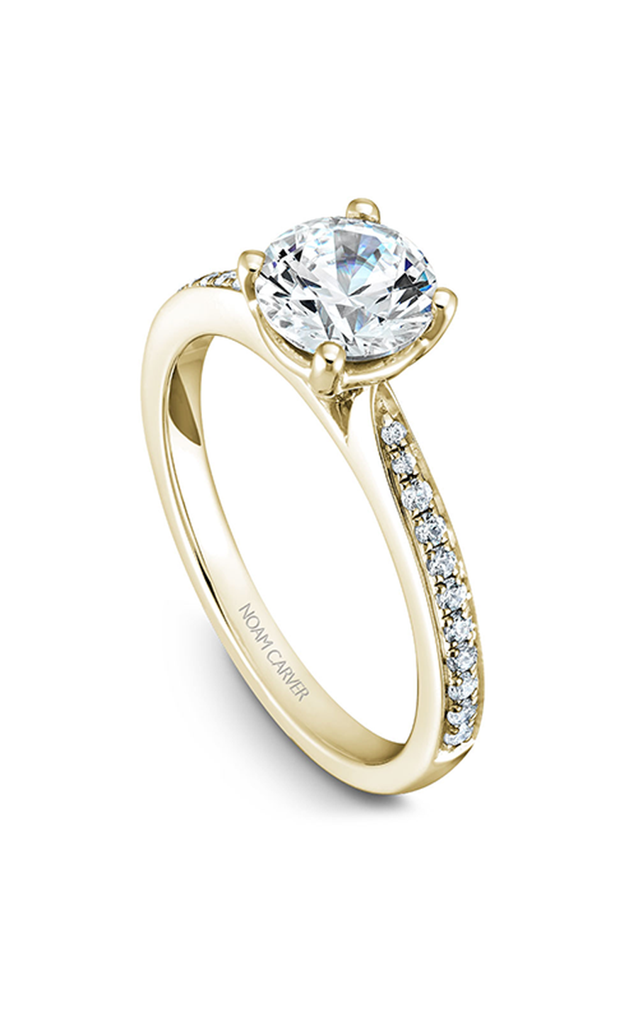 14K Yellow Gold Solitaire Sidestone Round Engagement Ring