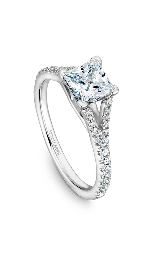 14K White Gold Solitaire Sidestone Princess Engagement Ring