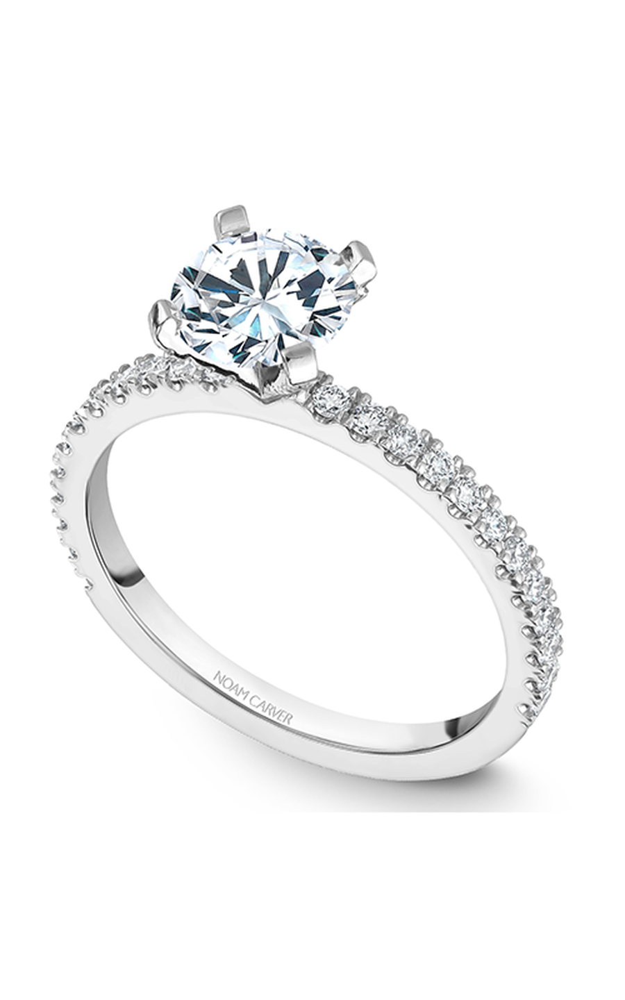 Platinum Solitaire Sidestone Round Engagement Ring
