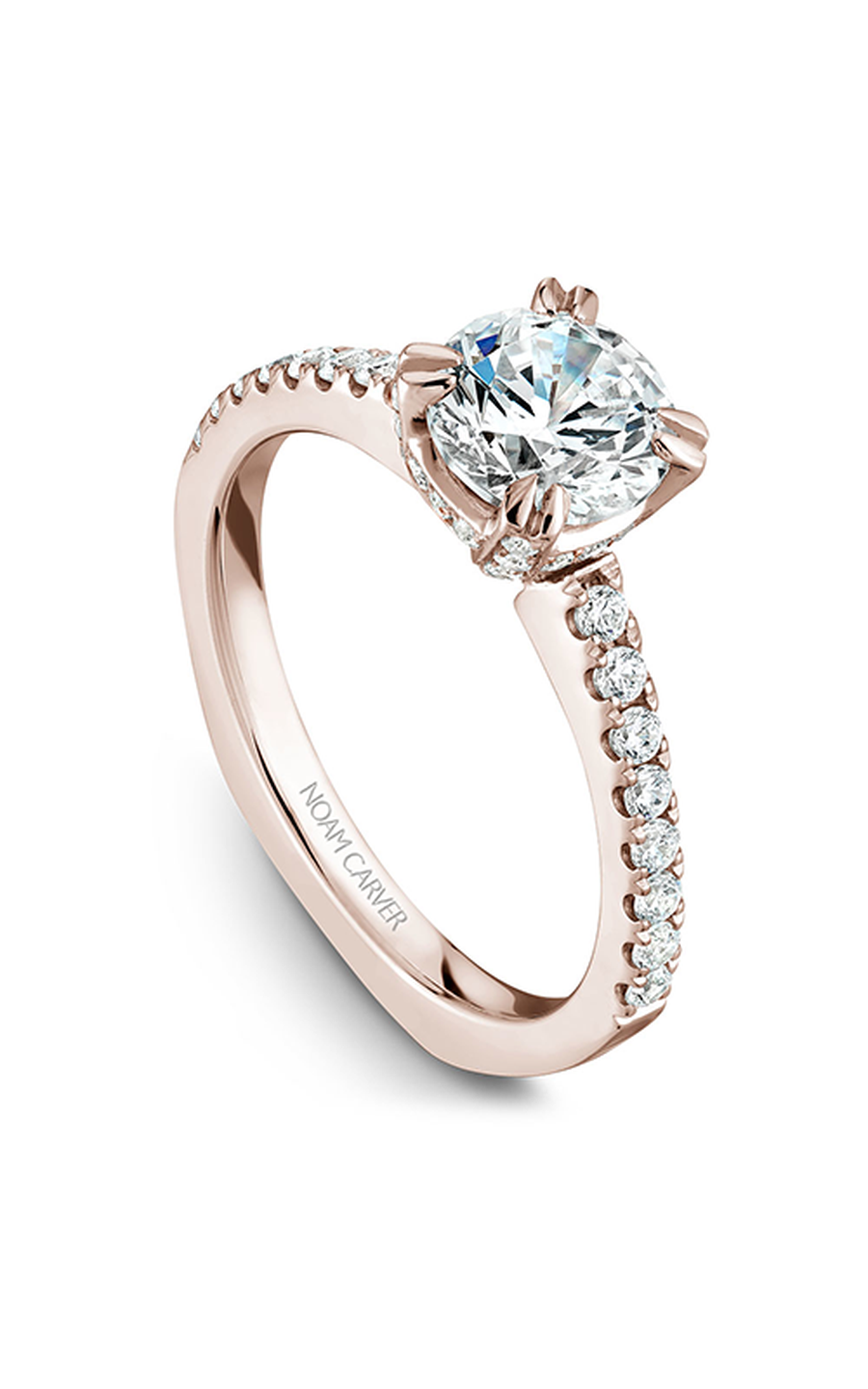 14K Rose Gold Solitaire Sidestone Round Engagement Ring