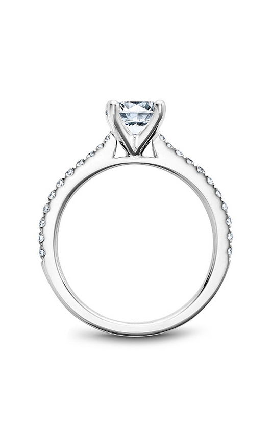 14K White Gold Solitaire Sidestone Round Engagement Ring