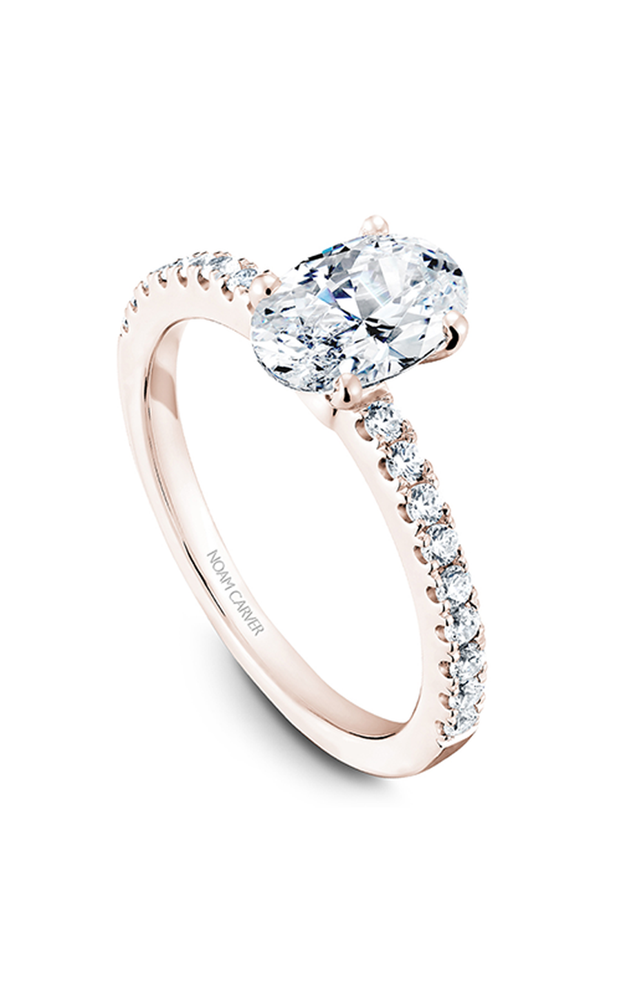 14K Rose Gold Solitaire Sidestone Round Engagement Ring