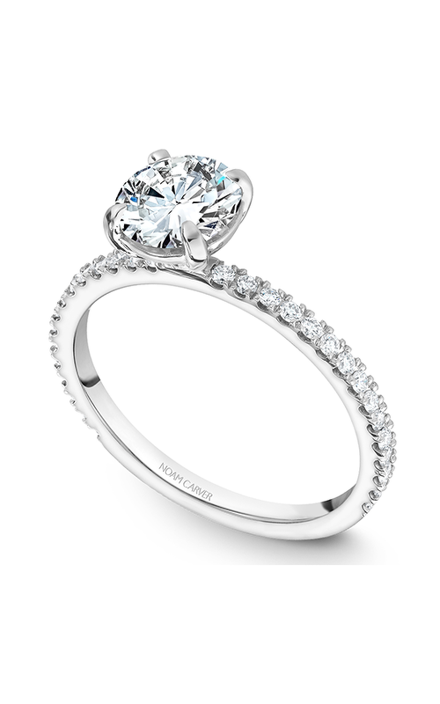 Platinum Solitaire Sidestone Round Engagement Ring