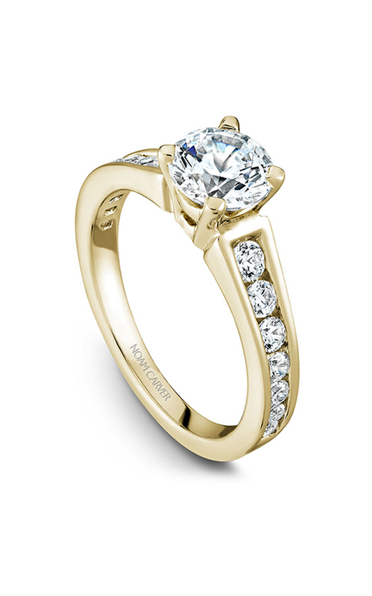 14K Yellow Gold Solitaire Sidestone Round Engagement Ring